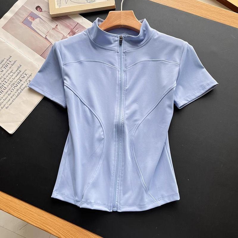 Yoga Clothes ~ 2024 Summer Stand Collar Zipper Waist-Tight Silm Workout Clothes Running Short Sleeve Sports Casual T-shirt Women Blue S
Yoga Clothes ~ 2024 Summer Stand Collar Zipper Waist-Tight Silm Workout Clothes Running Short Sleeve Sports Casual T-shirt Women Blue S