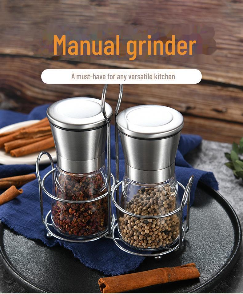 Стеклянная перцемолка из нержавеющей стали - ручной кухонный инструмент для черного перца Conical Two-Pack with Stand