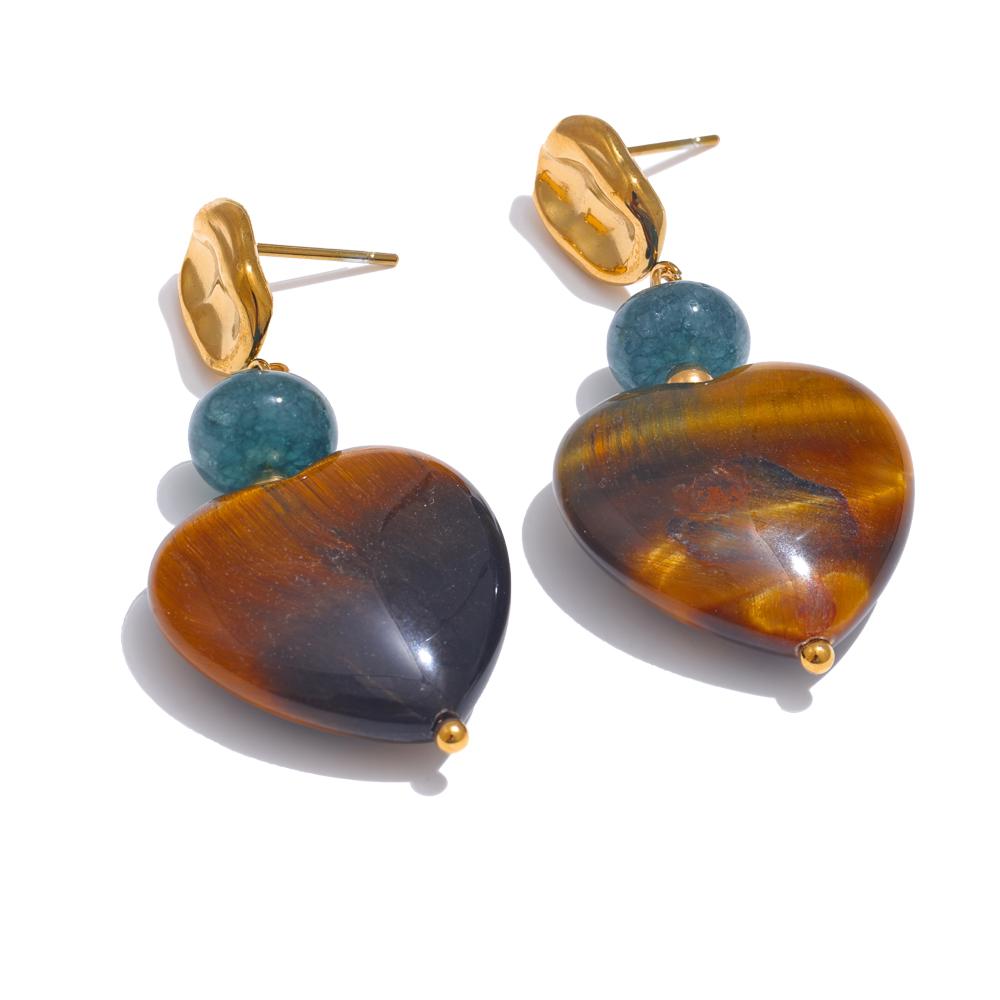 Yhpup High Quality Agate Tiger Natural Stone Heart Drop Earrings for Women Anti Allergy Stainless Steel Handmade Jewelry Gift
Yhpup High Quality Agate Tiger Natural Stone Heart Drop Earrings for Women Anti Allergy Stainless Steel Handmade Jewelry Gift