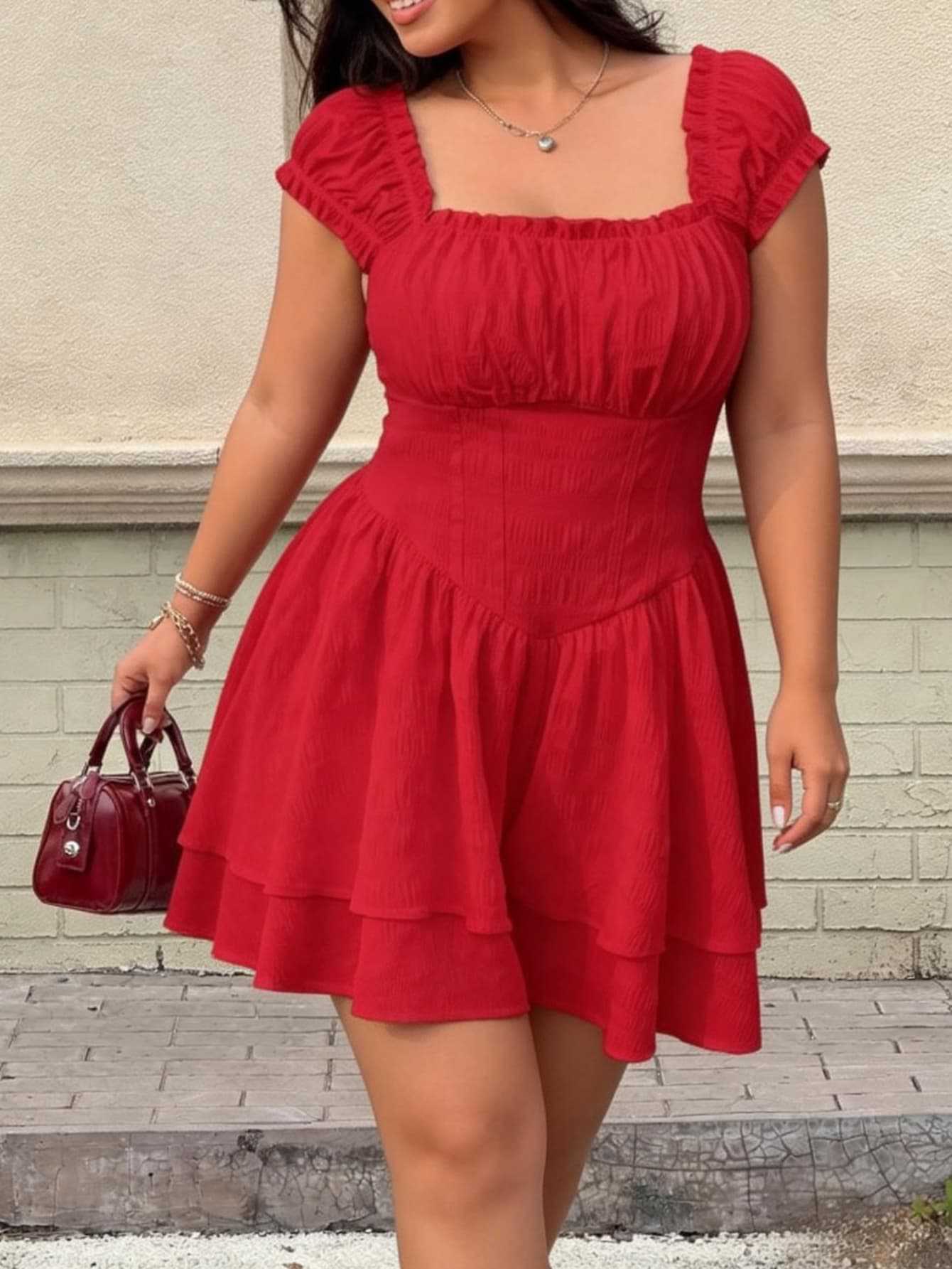 Large size red square neck waist double-layer skirt dress, European and American women s clothing party style 0XL красный
Large size red square neck waist double-layer skirt dress, European and American women s clothing party style 0XL красный