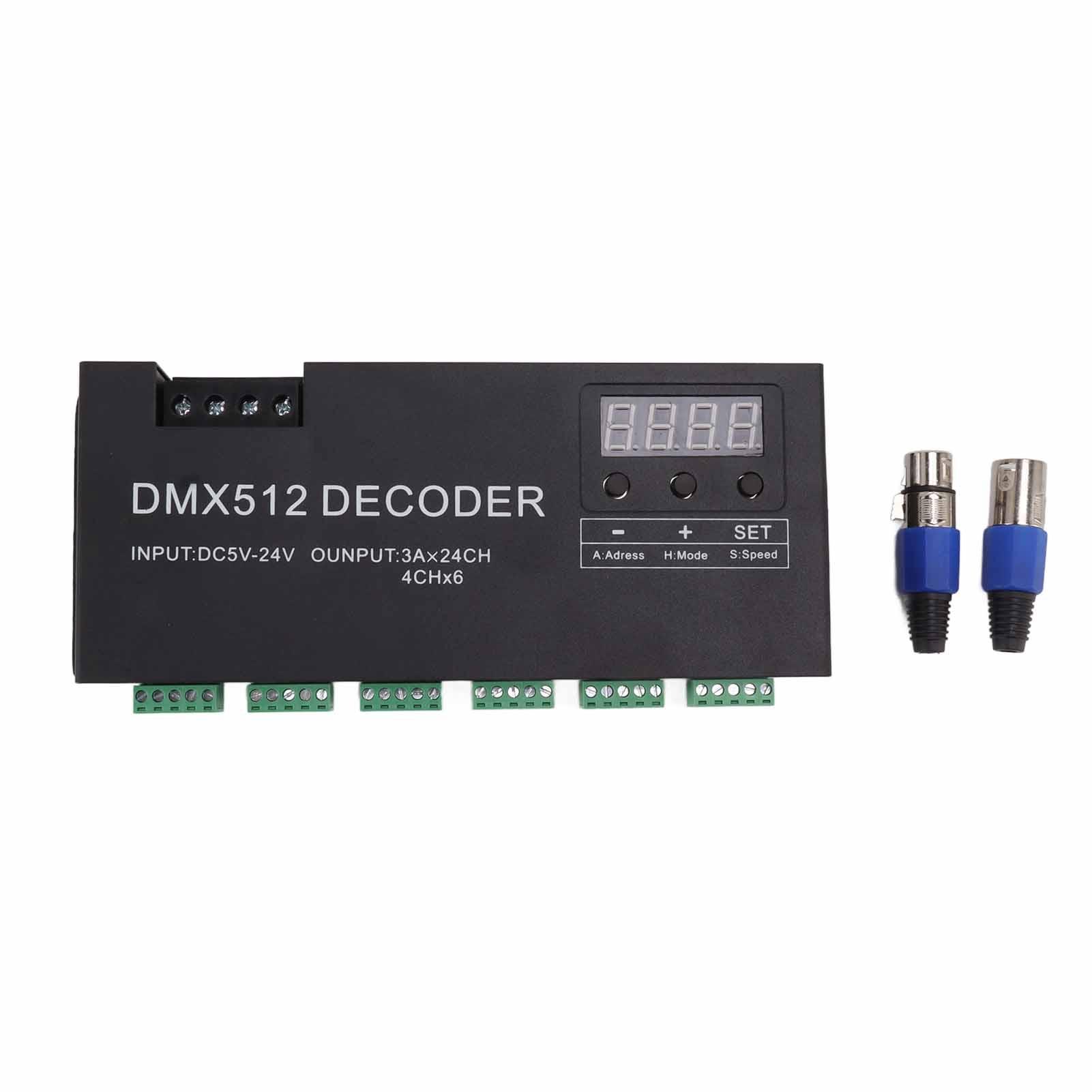 24-канальний декодер Цифровий дисплей RGBW DMX512 Диммуючий драйвер Світлодіодний контролер для сценічної панелі DC5V‑24V
24-канальний декодер Цифровий дисплей RGBW DMX512 Диммуючий драйвер Світлодіодний контролер для сценічної панелі DC5V‑24V