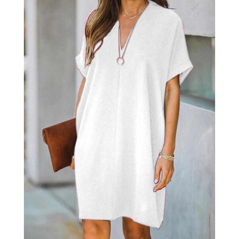 Women s Fashion Summer Spring Solid Color Print Short Sleeve V-Neck Loose Waistline Casual Dresses L
Women s Fashion Summer Spring Solid Color Print Short Sleeve V-Neck Loose Waistline Casual Dresses L