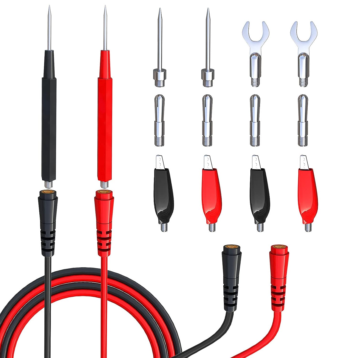 16PCS Multimeter Test Leads Kit Replacement Test Wire Set + Alligator Clips Banana Plugs Test Probes Banana Plugs for Multimeter
16PCS Multimeter Test Leads Kit Replacement Test Wire Set + Alligator Clips Banana Plugs Test Probes Banana Plugs for Multimeter