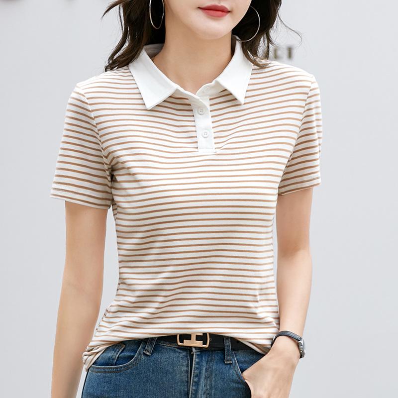 Retro Color Block Striped Women s Polo T-Shirt – Age-Reducing Korean Style, Short Sleeve, Slimming Summer Fashion Trend 3XL
Retro Color Block Striped Women s Polo T-Shirt – Age-Reducing Korean Style, Short Sleeve, Slimming Summer Fashion Trend 3XL