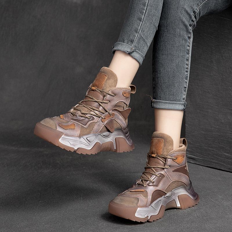 Vintage Color Block Platform Boots Genuine Leather Lace Up Thick Sole Women Shoes 40
Vintage Color Block Platform Boots Genuine Leather Lace Up Thick Sole Women Shoes 40