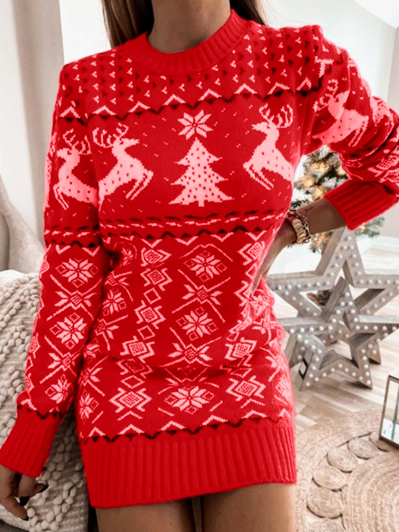 Європейська та американська приталена трикотажна сукня-пуловер з оленями для весни, осені, зими XL червоний
Європейська та американська приталена трикотажна сукня-пуловер з оленями для весни, осені, зими XL червоний
