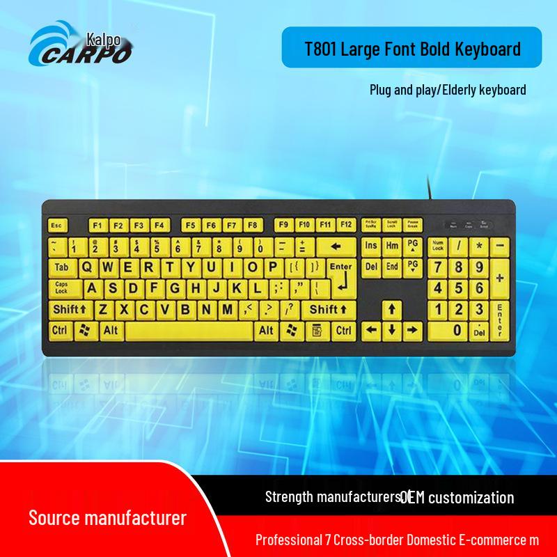 T801 USB Wired Keyboard for Seniors - Large Print, Yellow Background 440*150*26mm
T801 USB Wired Keyboard for Seniors - Large Print, Yellow Background 440*150*26mm
