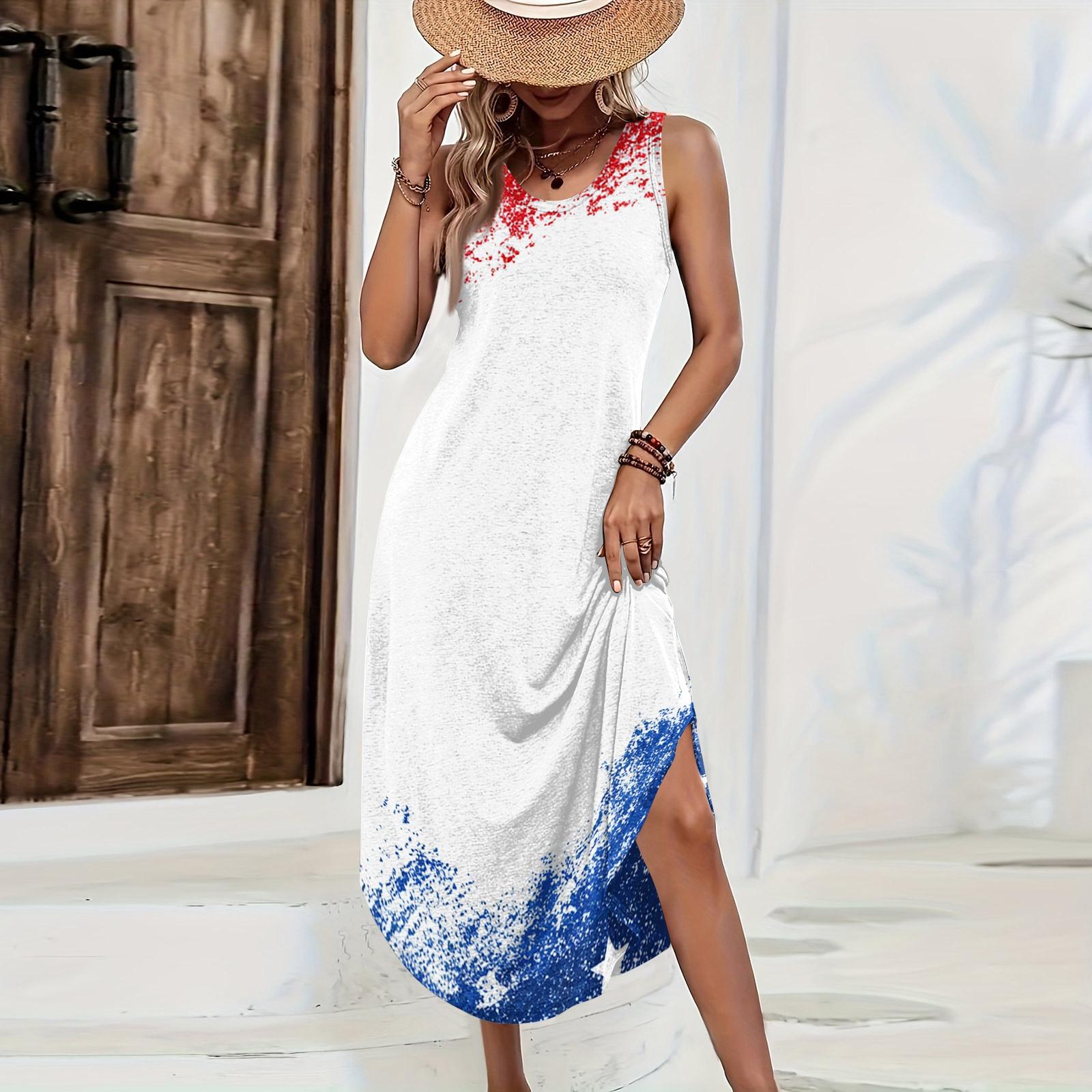 Women Sleeveless Casual Loose Fit Long Dress with Independence Day Star and Stripe Print Side Slit Maxi Dress for Summer XS білий
Women Sleeveless Casual Loose Fit Long Dress with Independence Day Star and Stripe Print Side Slit Maxi Dress for Summer XS білий