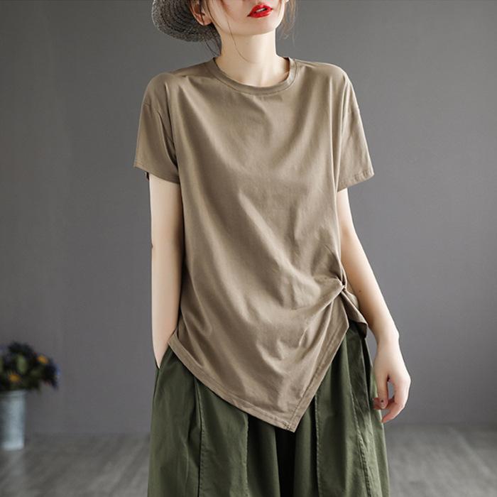 Irregular Pleated Large Size Short-sleeved T-shirt Summer Literary Retro Top 3XL хакі
Irregular Pleated Large Size Short-sleeved T-shirt Summer Literary Retro Top 3XL хакі