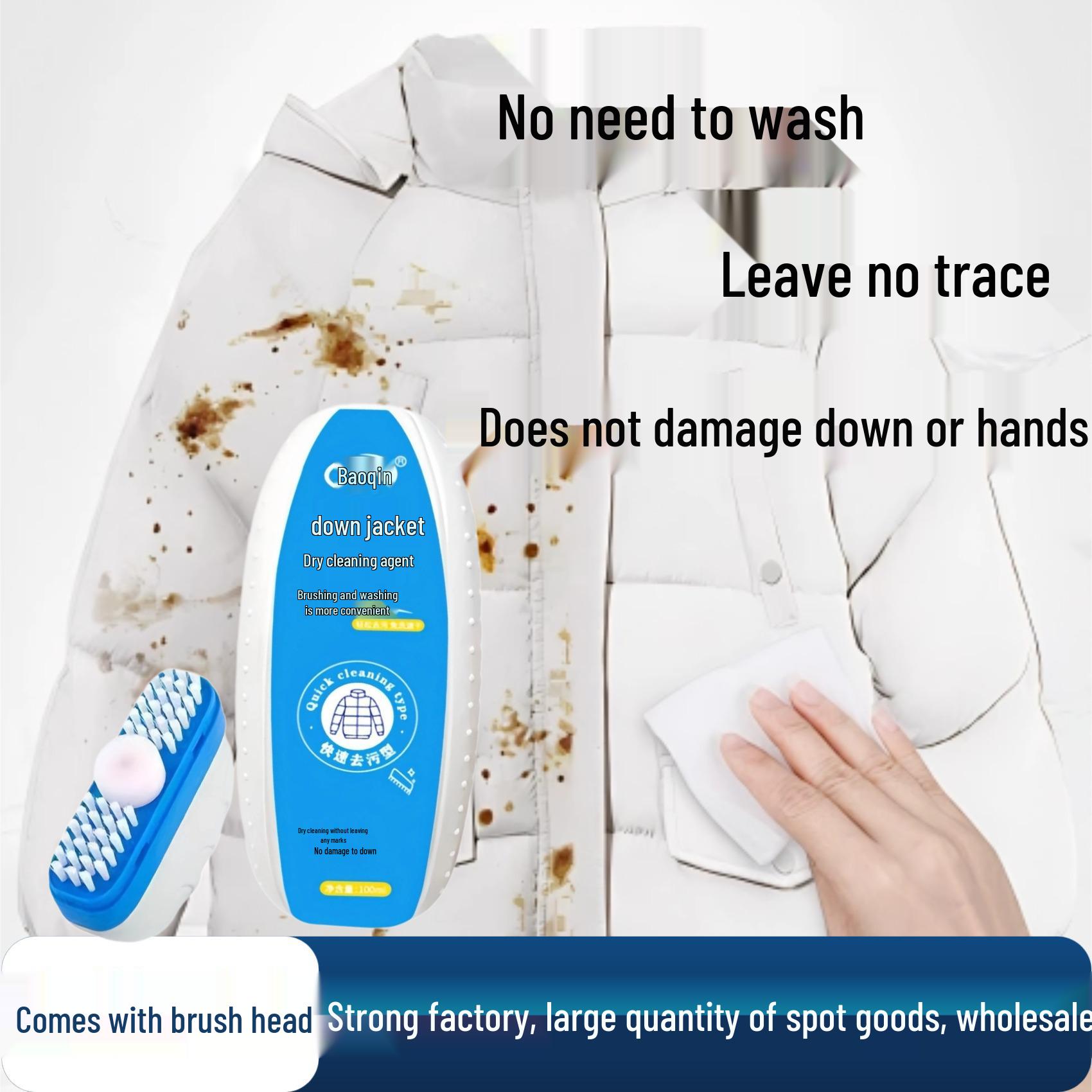 Down Jacket Dry Cleaning Agent with Integrated Brush - Effortlessly Clean and Remove Oil Stains from Collars and Cuffs.
Down Jacket Dry Cleaning Agent with Integrated Brush - Effortlessly Clean and Remove Oil Stains from Collars and Cuffs.