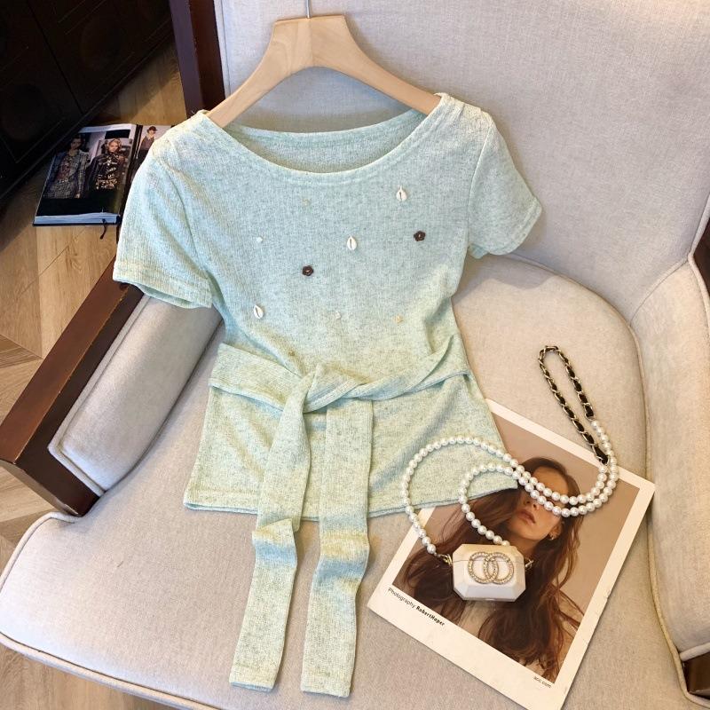 Real shot, shell design strap short-sleeved shirt for women s summer new look design sense waist slanted shoulder knitted sweater one size fits all зелений
Real shot, shell design strap short-sleeved shirt for women s summer new look design sense waist slanted shoulder knitted sweater one size fits all зелений