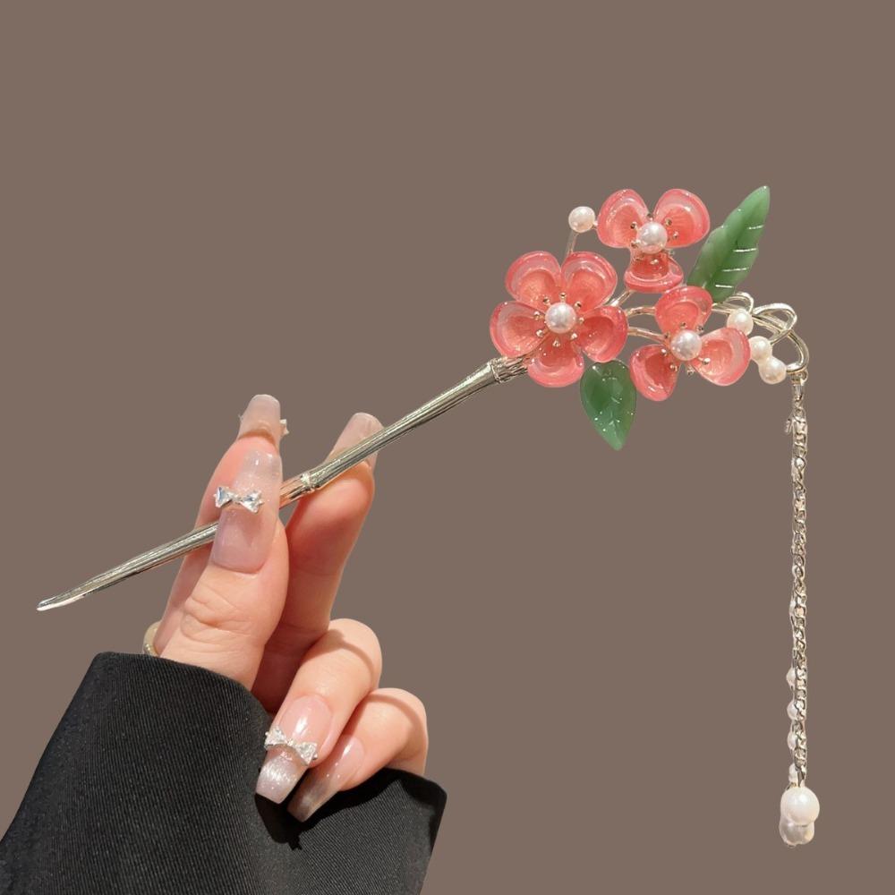 Pink Flower Hair Stick with Crystal Petal Pearl Green Leaf Silver Metal Frame Tassel Hanfu Elegant Style Hair Accessory
Pink Flower Hair Stick with Crystal Petal Pearl Green Leaf Silver Metal Frame Tassel Hanfu Elegant Style Hair Accessory