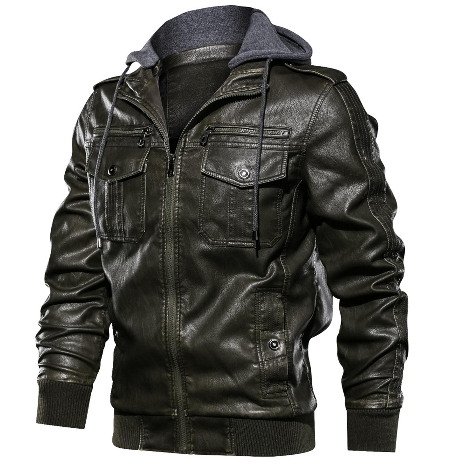 (SU)Мужская повседневная стойка воротник искусственная кожа Zip-Up мотоцикл бомбер куртка со съемным капюшоном
(SU)Мужская повседневная стойка воротник искусственная кожа Zip-Up мотоцикл бомбер куртка со съемным капюшоном