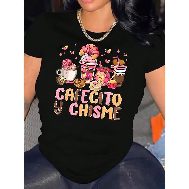 European size 1pc Women S Casual Round Neck Short Sleeve T-Shirt with Cafecito y Chisme Dessert Graphic Print 4XL чорний
European size 1pc Women S Casual Round Neck Short Sleeve T-Shirt with Cafecito y Chisme Dessert Graphic Print 4XL чорний
