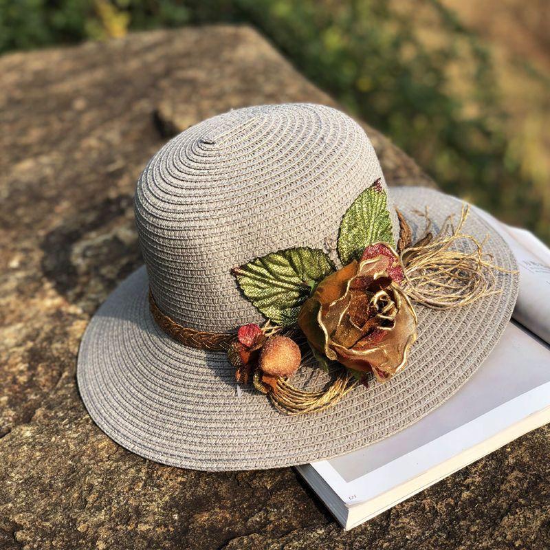 Соломенная шляпа с цветком Женская Летняя Пляжная Шляпа для Защиты от Солнца Отпуск Досуг Белая Пляжная Шляпа 55-57CM