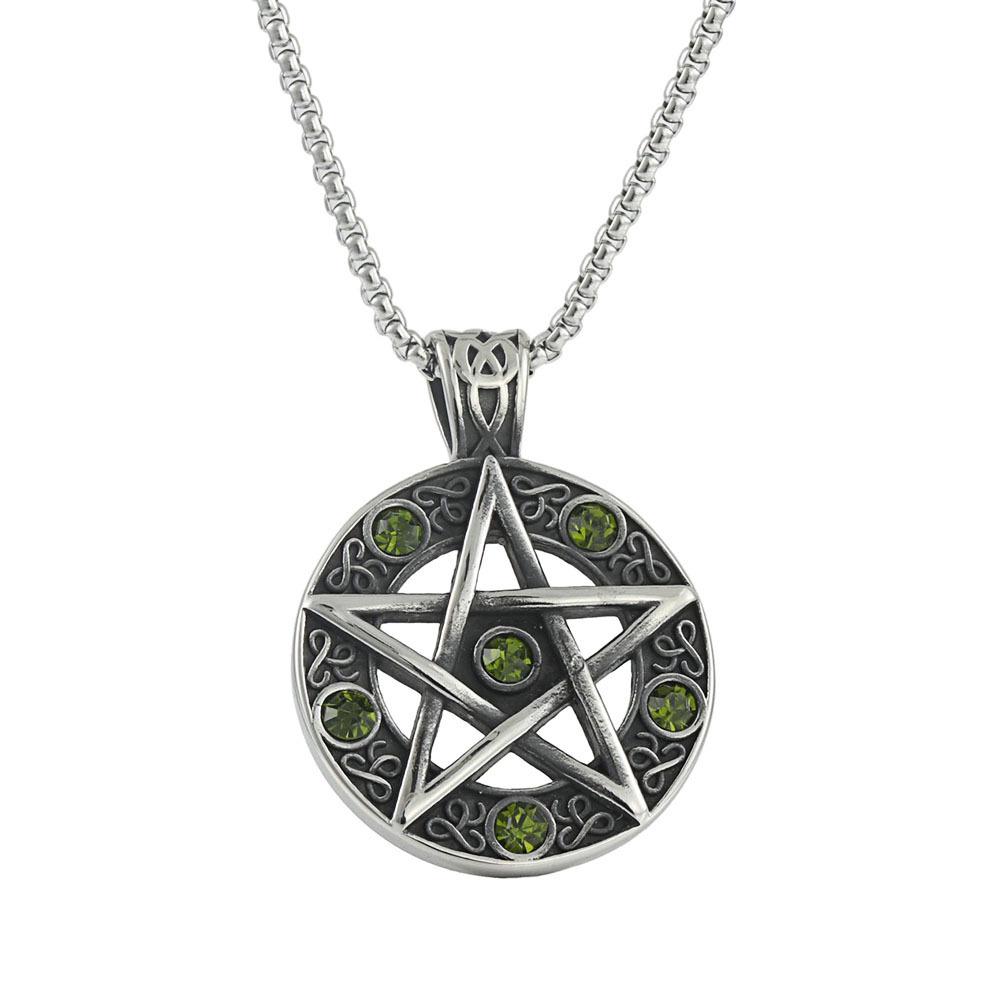 European & American Titanium Steel Pentagram Pendant with Inlaid Diamond - Punk Retro Trend, Stainless Steel Five-Pointed Star. Pendant with 3.0*60cm Square Pearl Chain смарагдовий/зелений
European & American Titanium Steel Pentagram Pendant with Inlaid Diamond - Punk Retro Trend, Stainless Steel Five-Pointed Star. Pendant with 3.0*60cm Square Pearl Chain смарагдовий/зелений