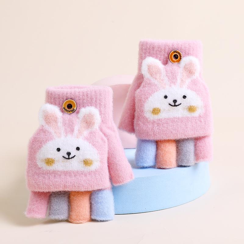 Детские перчатки с откидным верхом для детей 5-10 лет - Толстые, теплые, двойного назначения, подходят для мальчиков и девочек осенью и зимой One size