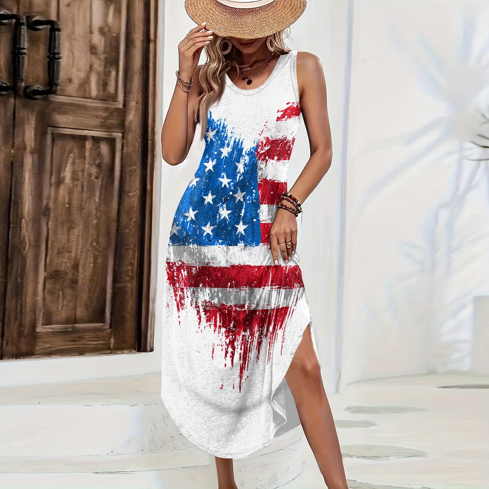 Women Sleeveless Maxi Dress Loose Fit Casual Long Dress with Independence Day Print Side Slit Summer Beach Dress XS білий
Women Sleeveless Maxi Dress Loose Fit Casual Long Dress with Independence Day Print Side Slit Summer Beach Dress XS білий