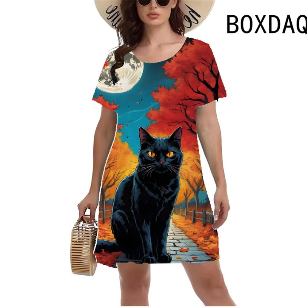 Ladies Summer Short-sleeved Casual Dress Funny Cartoon Animal Cat Pattern Printed Mini Dress Women Beach Party Dress 6XL
Ladies Summer Short-sleeved Casual Dress Funny Cartoon Animal Cat Pattern Printed Mini Dress Women Beach Party Dress 6XL