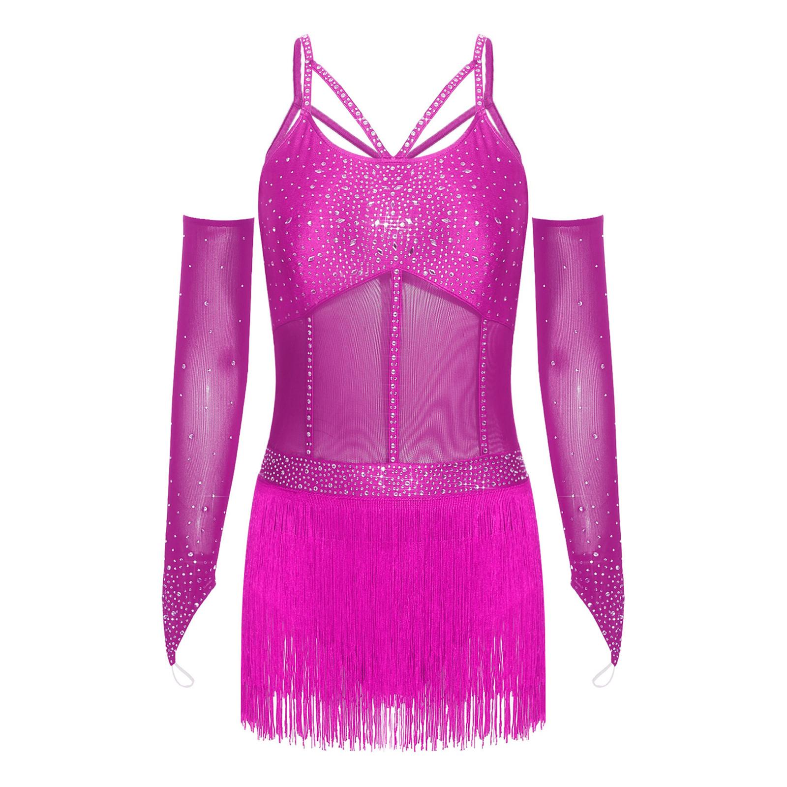 Womens Latin Dance Bodysuit Mesh Sleeves Rhinestones Strappy Backless Tiered Tassel Leotard S гарячі рожевого кольору
Womens Latin Dance Bodysuit Mesh Sleeves Rhinestones Strappy Backless Tiered Tassel Leotard S гарячі рожевого кольору