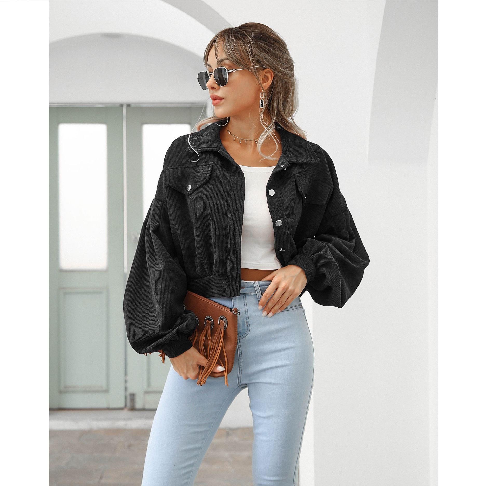 Осенне-зимняя повседневная вельветовая куртка с лацканами, рукава-фонарики, однобортная, женская короткая куртка XS чёрный
Осенне-зимняя повседневная вельветовая куртка с лацканами, рукава-фонарики, однобортная, женская короткая куртка XS чёрный