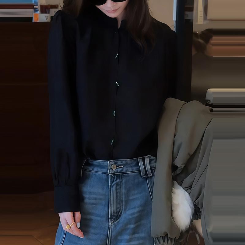 Korean Plus Size Elegant High Neck Black Shirt for Women - Loose Casual Design Long Sleeve Top M чёрный
Korean Plus Size Elegant High Neck Black Shirt for Women - Loose Casual Design Long Sleeve Top M чёрный