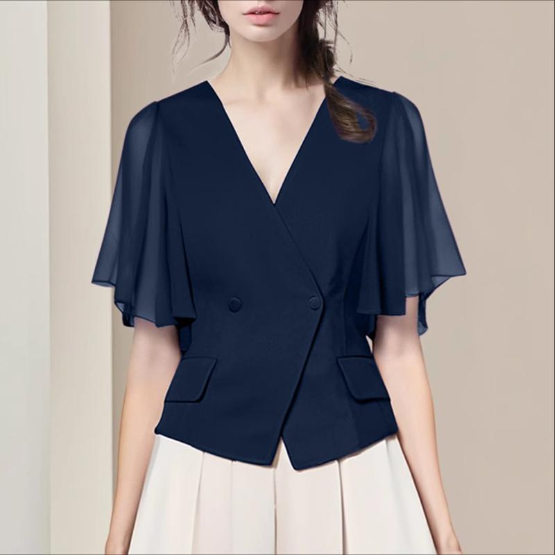 ZANZEA Женская летняя блузка из шифона с оборками на рукавах, повседневная, с V-образным вырезом тёмно-синий
ZANZEA Женская летняя блузка из шифона с оборками на рукавах, повседневная, с V-образным вырезом тёмно-синий