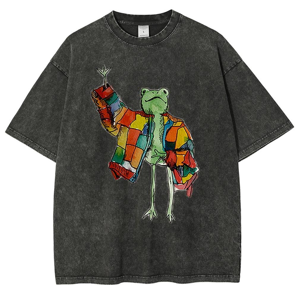 Милая Забавная Стильная Футболка с принтом мультяшной лягушки Женская Футболка Свободная Стирка Оверсайз Короткий Рукав Летняя Модная Милая Футболка Для Студентов M