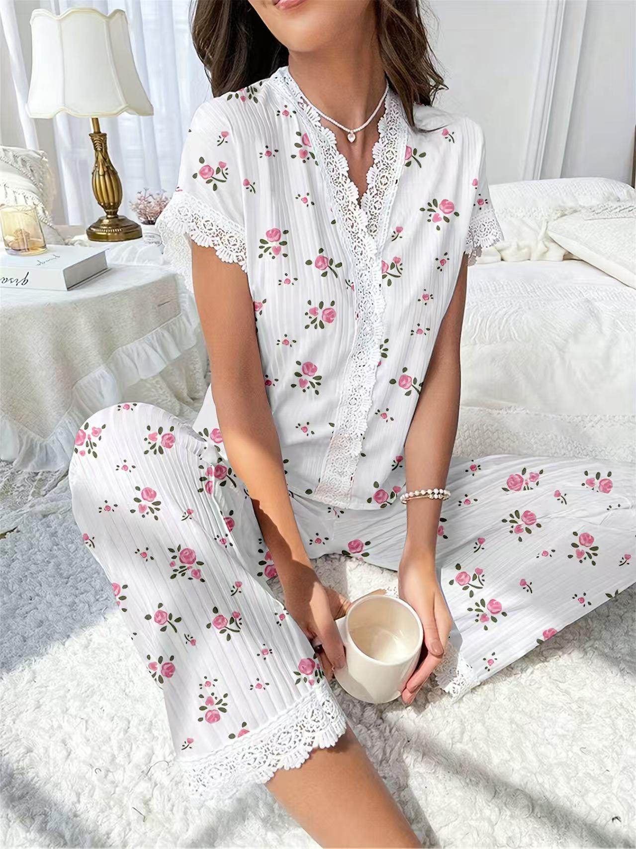 Cherry Print Lace Embroidery Short Sleeve Pajamas Set for Women - Wearable Outdoors Small
Cherry Print Lace Embroidery Short Sleeve Pajamas Set for Women - Wearable Outdoors Small