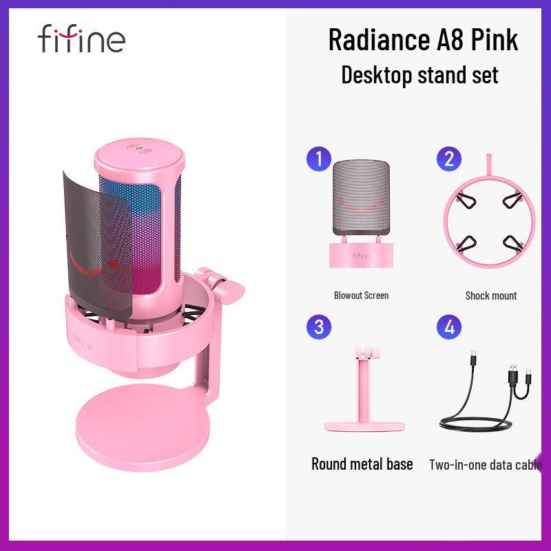 Fifine A8 RGB Condenser Microphone for Computer, Laptop, and Phone - Ideal for Gaming, Live Broadcasts, and Singing. Standard Package
Fifine A8 RGB Condenser Microphone for Computer, Laptop, and Phone - Ideal for Gaming, Live Broadcasts, and Singing. Standard Package