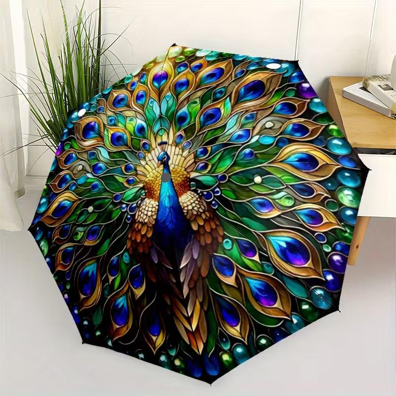 Automatic Folding Umbrella, Peacock Feather Design - Lightweight Retractable Compact Travel Umbrella, 8-Rib Solid Frame, Blue/Green/Golden/P 11.81X3.15inch
Automatic Folding Umbrella, Peacock Feather Design - Lightweight Retractable Compact Travel Umbrella, 8-Rib Solid Frame, Blue/Green/Golden/P 11.81X3.15inch
