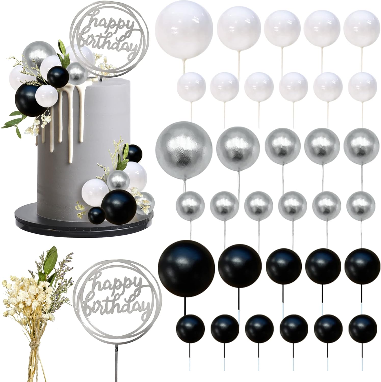 33 шт. Топпер для торта в виде шаров с мини-шариками черного и золотого цвета, украшения для торта в виде имитации цветов для свадьбы, юбилея, дня рождения
33 шт. Топпер для торта в виде шаров с мини-шариками черного и золотого цвета, украшения для торта в виде имитации цветов для свадьбы, юбилея, дня рождения