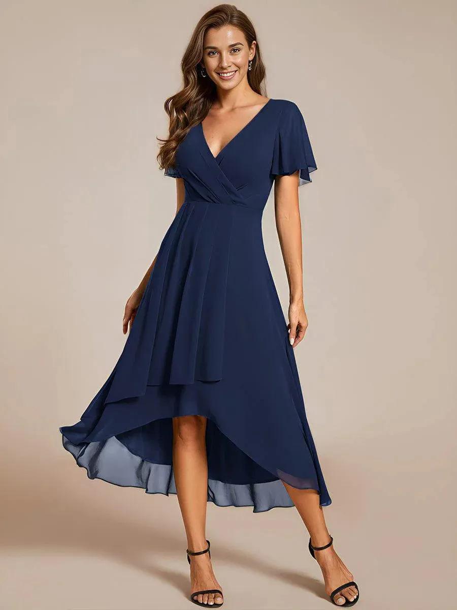 White V-Neck Short Sleeve Midi Dress with Ruffled Asymmetrical Hem XXXL Темно-синій
White V-Neck Short Sleeve Midi Dress with Ruffled Asymmetrical Hem XXXL Темно-синій