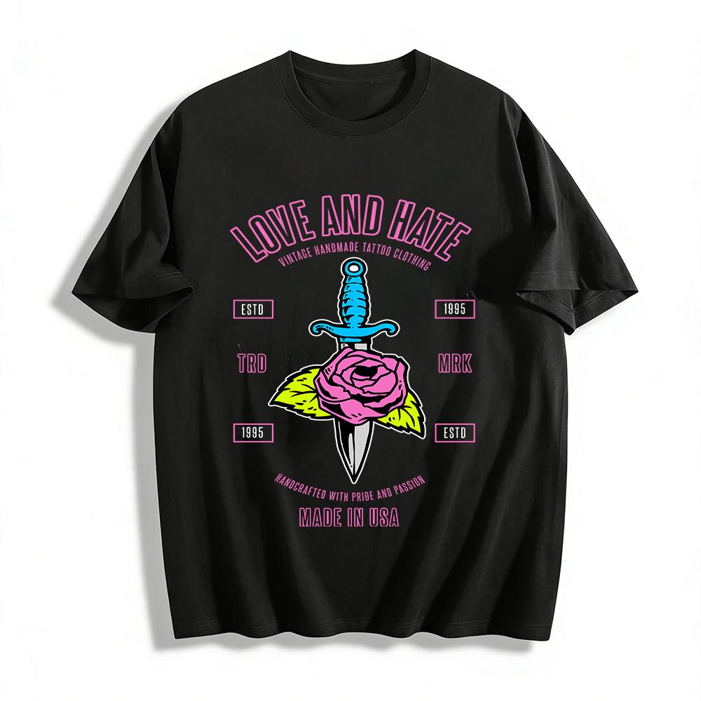 Love And Hate Rose Dagger Tattoo Print Vintage Casual Top Pure cotton T-shirt 6XL
Love And Hate Rose Dagger Tattoo Print Vintage Casual Top Pure cotton T-shirt 6XL