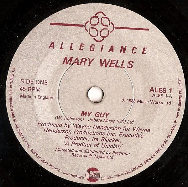 7inch Record MARY WELLS My Guy ALES1 Allegiance 1983 UK SoulFunk Used
7inch Record MARY WELLS My Guy ALES1 Allegiance 1983 UK SoulFunk Used