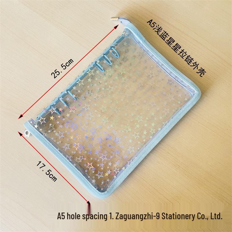 A5 Laser Star Zipper Card Holder: PVC Loose-Leaf Storage Album with Star Design and Zipper Bag.
A5 Laser Star Zipper Card Holder: PVC Loose-Leaf Storage Album with Star Design and Zipper Bag.