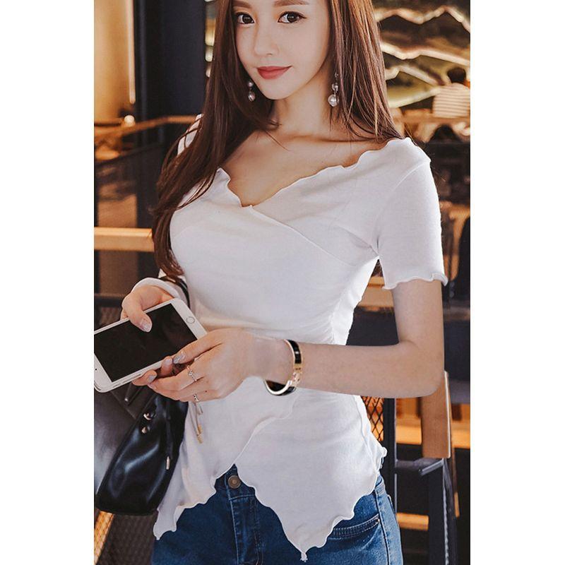 Autumn and Winter V-Neck Sexy Cross-Over Irregular Top for Women with a Unique Design, Ruffled Long-Sleeve Stylish T-Shirt Base Layer White S
Autumn and Winter V-Neck Sexy Cross-Over Irregular Top for Women with a Unique Design, Ruffled Long-Sleeve Stylish T-Shirt Base Layer White S