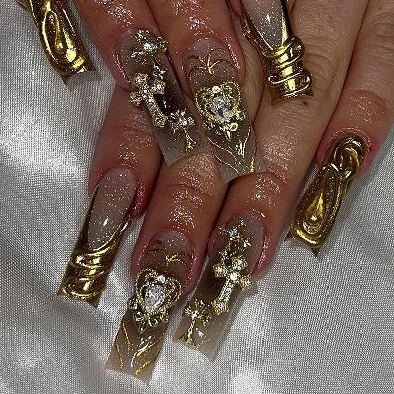 3D Metal Cross Press-On Nails - Handmade, Extended Length, European & American Style Manicure
3D Metal Cross Press-On Nails - Handmade, Extended Length, European & American Style Manicure