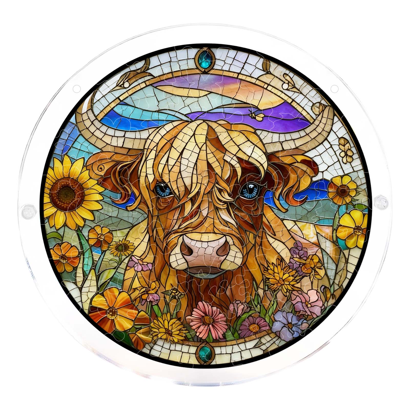 Round 2D Acrylic Sun Catcher Window Ornament with Highland Cow and Floral Design Stained Glass Style Decorative Hanging Piece for Indoor Use One Size
Round 2D Acrylic Sun Catcher Window Ornament with Highland Cow and Floral Design Stained Glass Style Decorative Hanging Piece for Indoor Use One Size