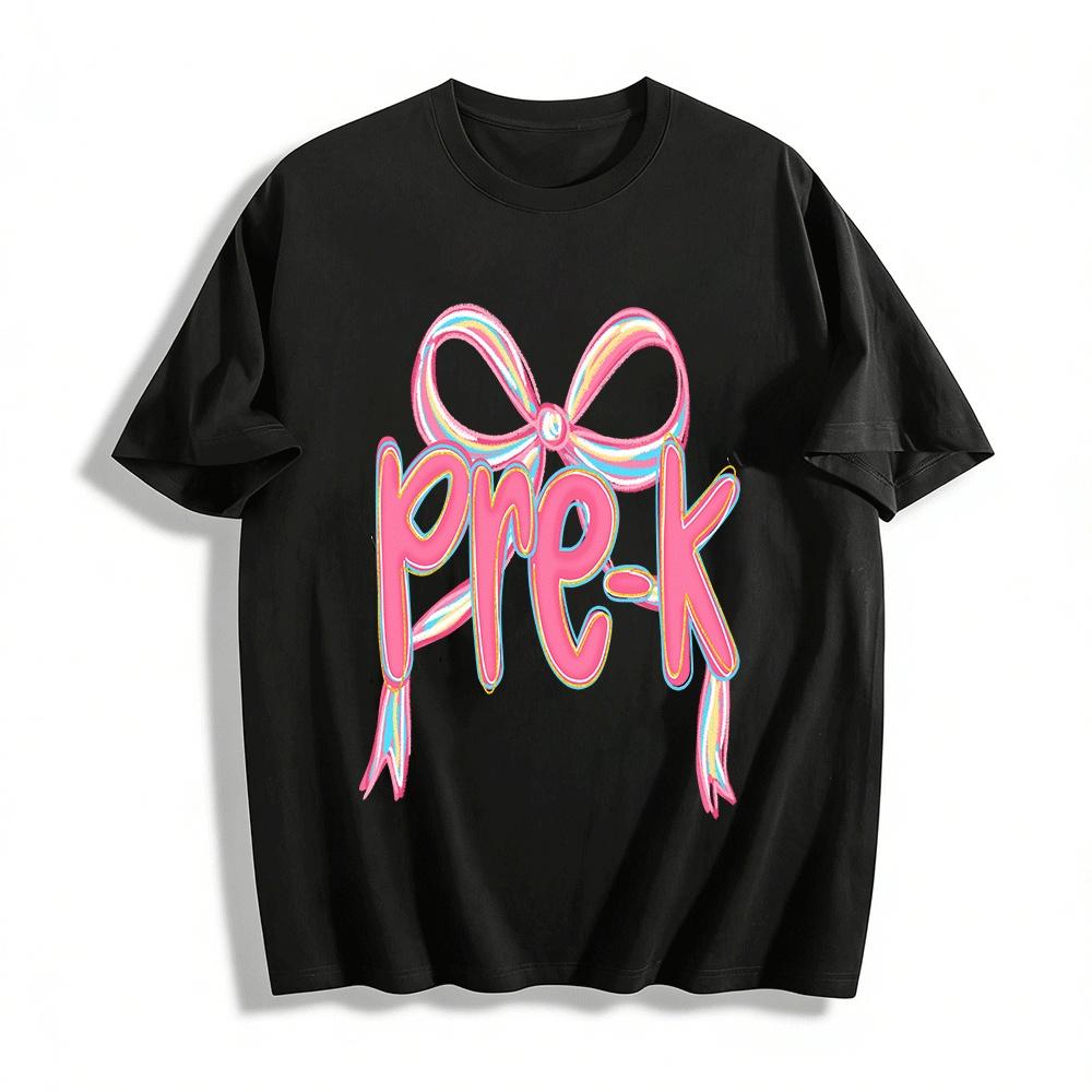 Pre-K Bow Print Kids Tshirt Back To School Preschool Girls Top Pure cotton T-shirt XXS
Pre-K Bow Print Kids Tshirt Back To School Preschool Girls Top Pure cotton T-shirt XXS