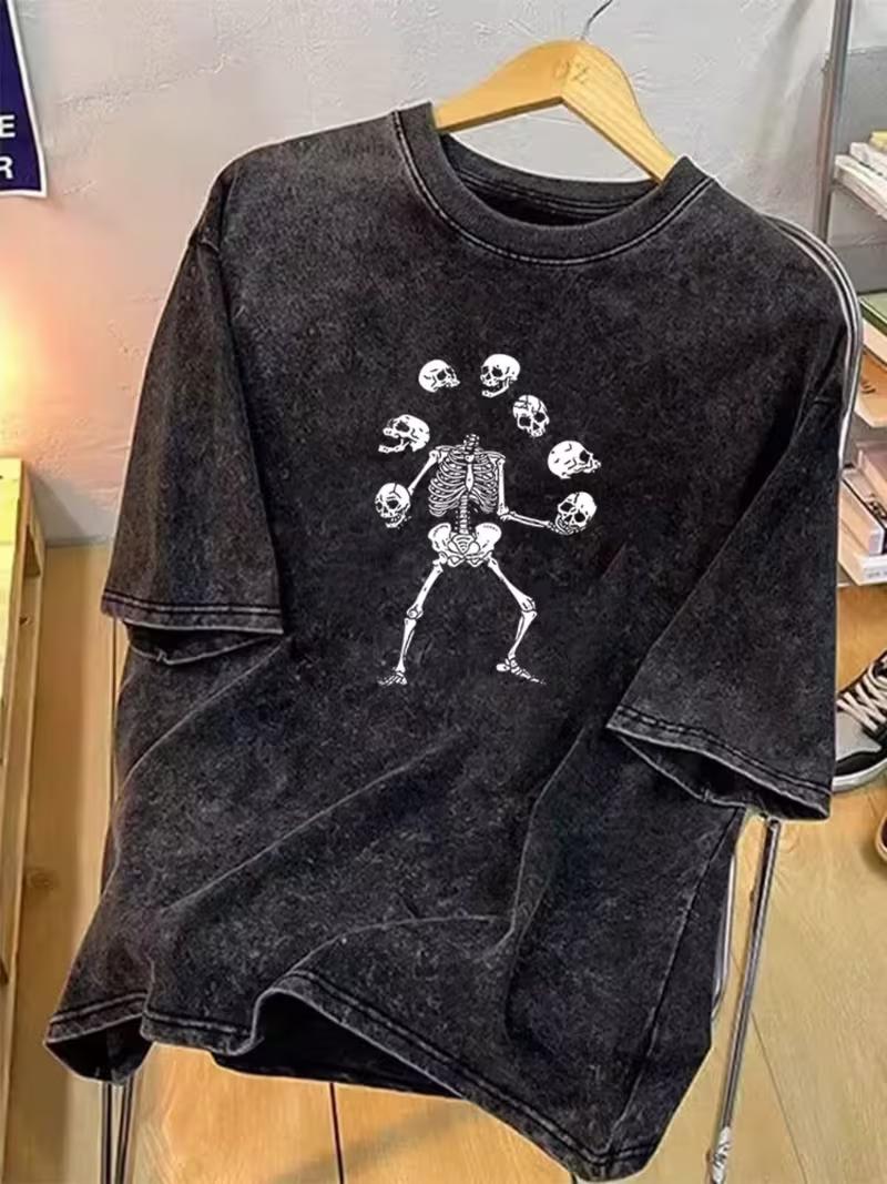 Vintage Washed Juggling Skeleton Skulls Graphic TShirt for Men Women Casual Short Sleeve Crew Neck Oversized Gothic Tee S
Vintage Washed Juggling Skeleton Skulls Graphic TShirt for Men Women Casual Short Sleeve Crew Neck Oversized Gothic Tee S