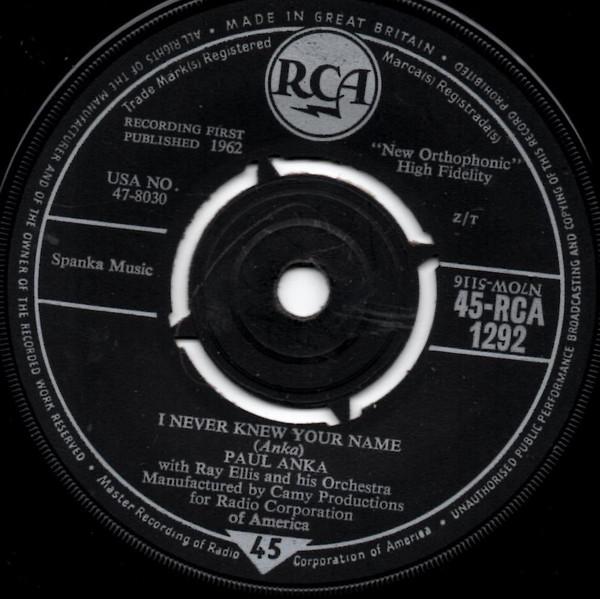 7inch Record PAUL ANKA - I Never Knew Your Name / A Steel Gu 45RCA1292 RCA 1962 Japan Pop Used
7inch Record PAUL ANKA - I Never Knew Your Name / A Steel Gu 45RCA1292 RCA 1962 Japan Pop Used