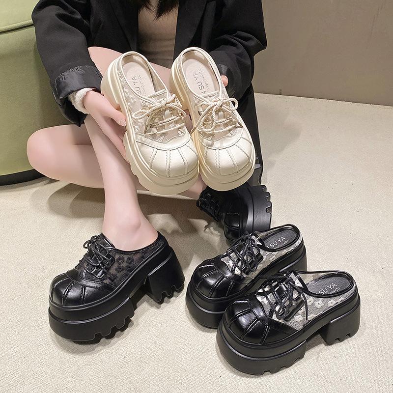 Retro round head lace-up thick-soled big head slippers spring height increase versatile casual small leather shoes slippers 34
Retro round head lace-up thick-soled big head slippers spring height increase versatile casual small leather shoes slippers 34