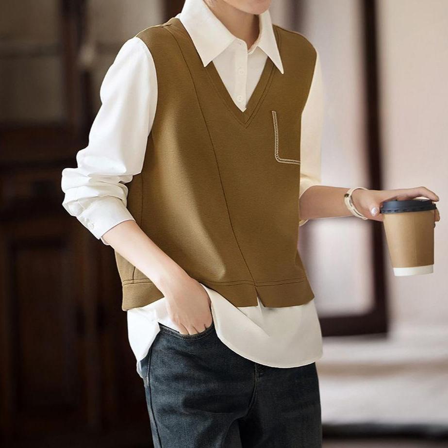 Fake Two-piece Vest Shirt Spring and Autumn New Polo Collar Contrasting Layered Long-sleeved Top 2XL
Fake Two-piece Vest Shirt Spring and Autumn New Polo Collar Contrasting Layered Long-sleeved Top 2XL