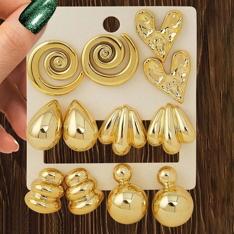 6Pair Punk Metal Geometric CCB Stud Earrings Fashion Creative Gold Color Water Drop Heart Charm Earrings Party Zircon Gifts
6Pair Punk Metal Geometric CCB Stud Earrings Fashion Creative Gold Color Water Drop Heart Charm Earrings Party Zircon Gifts