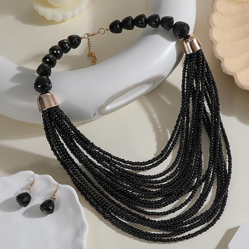 Комплект украшений ручной работы из рисовых бусин в стиле бохо-отпуска для женщин, многослойное ожерелье, серьги, аксессуары чёрный
Комплект украшений ручной работы из рисовых бусин в стиле бохо-отпуска для женщин, многослойное ожерелье, серьги, аксессуары чёрный