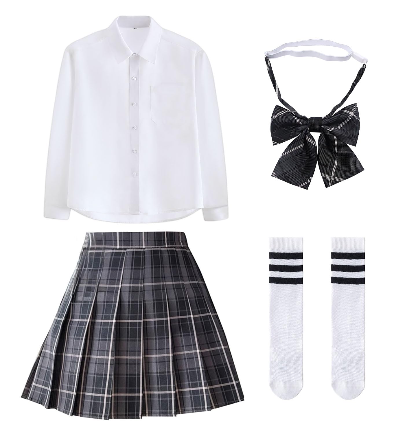 Uniform Skirt Cosplay Pleated Skirt Mini JK High School Girl Uniform Set Set Long Sleeve White Shirt High Waist Check Pleated Skirt Bow Tie Socks
Uniform Skirt Cosplay Pleated Skirt Mini JK High School Girl Uniform Set Set Long Sleeve White Shirt High Waist Check Pleated Skirt Bow Tie Socks