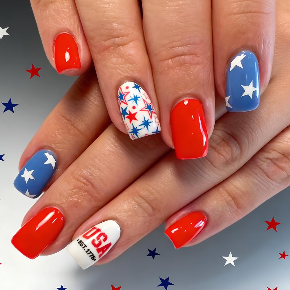 US Independence Day Chinese-Inspired Red, White & Blue Star Design Nail Art - 24 Detachable False Nails
US Independence Day Chinese-Inspired Red, White & Blue Star Design Nail Art - 24 Detachable False Nails