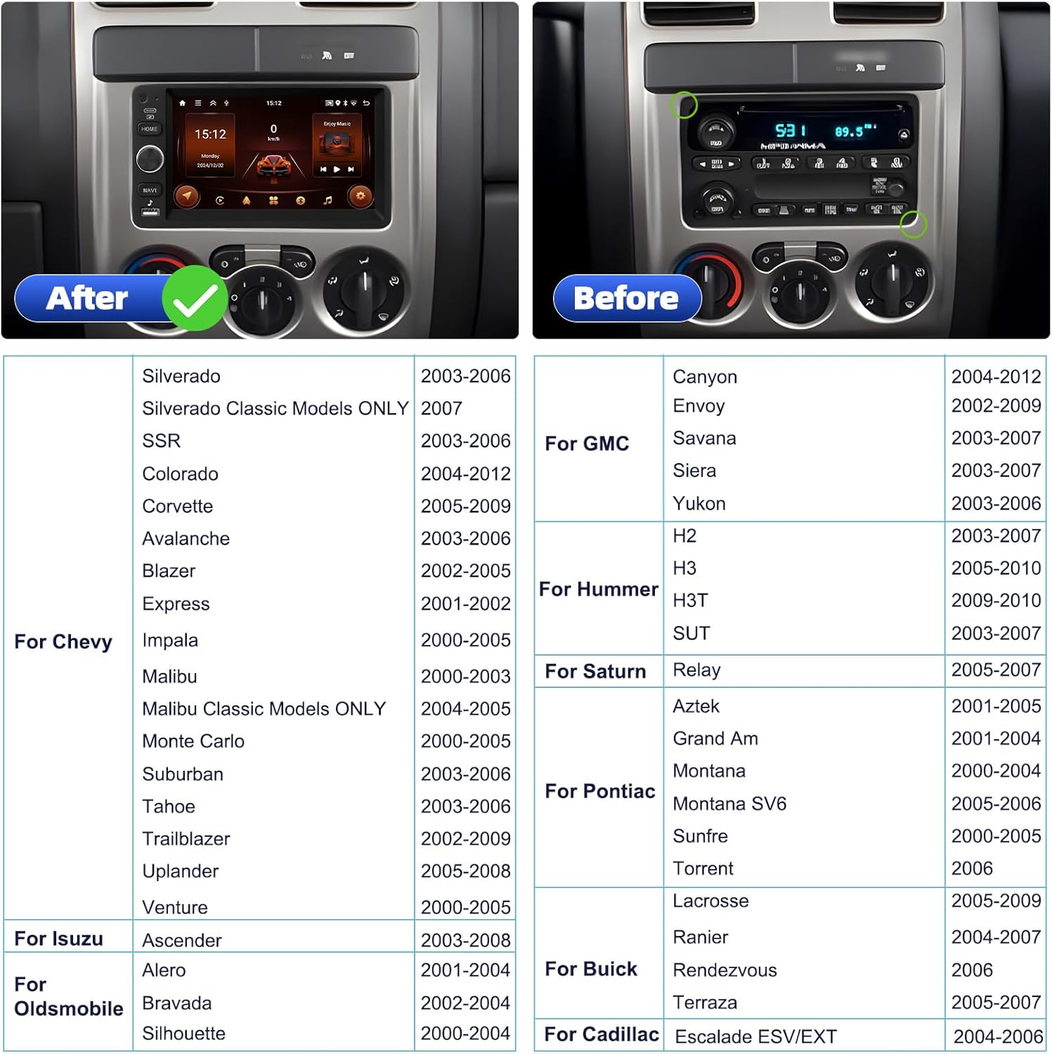 2G+64G Android Car Stereo for Chevy Silverado Tahoe GMC Yukon 2003-2006, 7 Touchscreen, CarPlay, Android Auto, GPS, Backup Came 2G 64G
2G+64G Android Car Stereo for Chevy Silverado Tahoe GMC Yukon 2003-2006, 7 Touchscreen, CarPlay, Android Auto, GPS, Backup Came 2G 64G