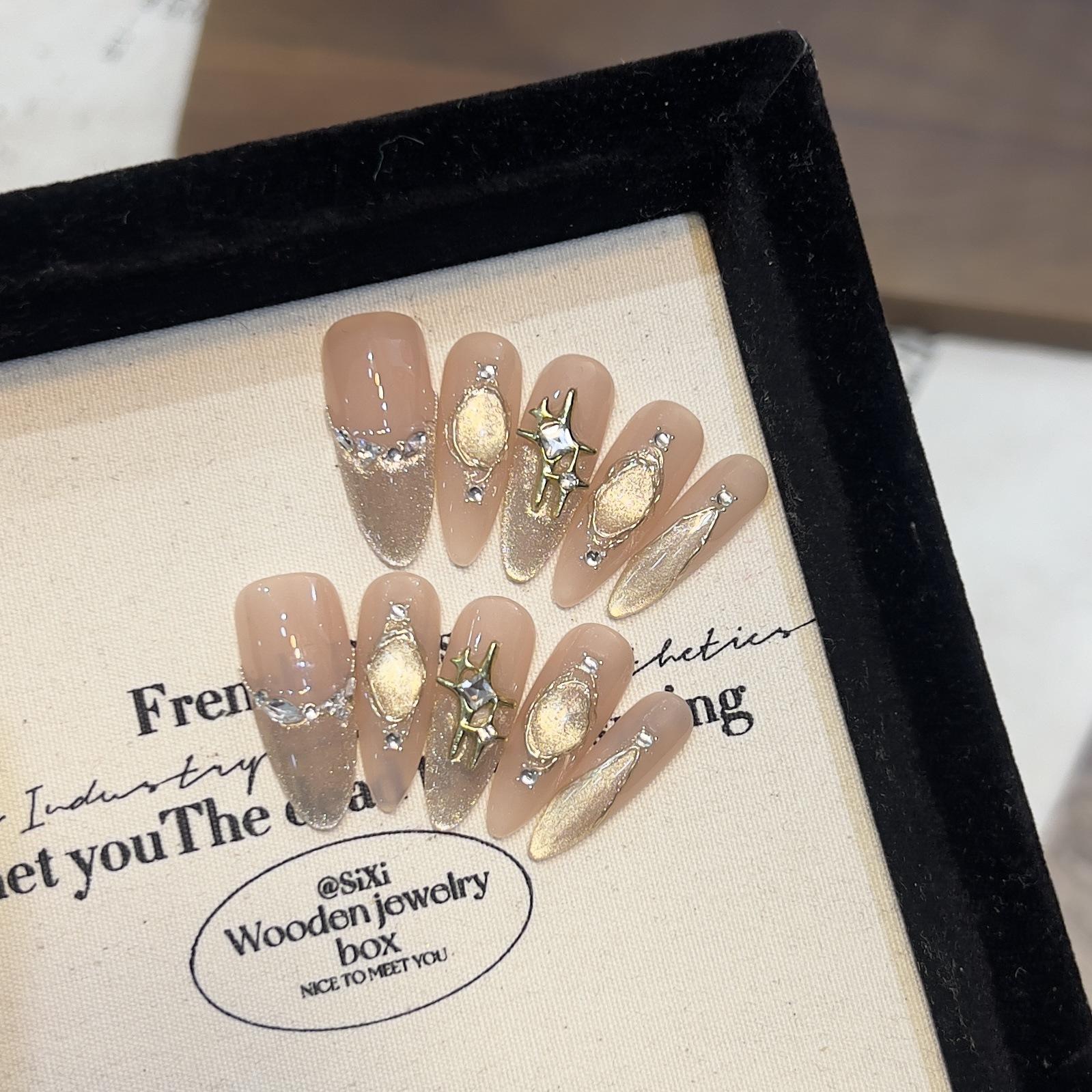 Spring and Summer Wear Armor Handmade Gemini Golden Cat Eye Nail Art Temperament Style Broken Diamond Removable Nail Piece Extra Small XS
Spring and Summer Wear Armor Handmade Gemini Golden Cat Eye Nail Art Temperament Style Broken Diamond Removable Nail Piece Extra Small XS
